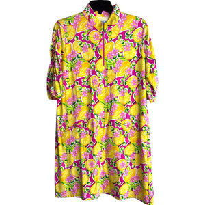 NWT IBKUL Lemon Dress Yellow Pink Lemon Print Tennis Golf‎ Dress Size Large